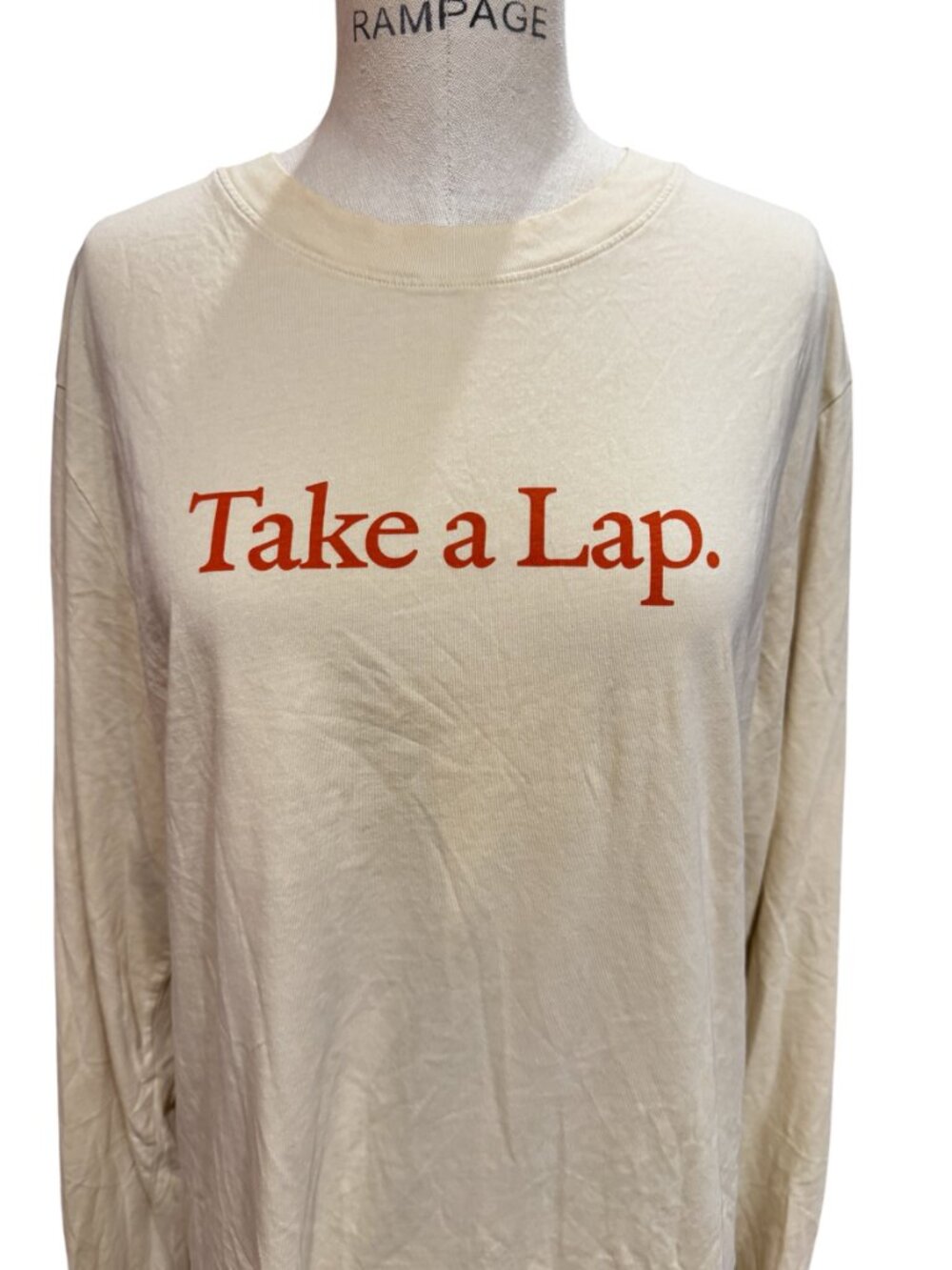 Outdoor Voices Take A Lap Long Sleeve Graphic Tee XL Beige Retro - Picture 2 of 5